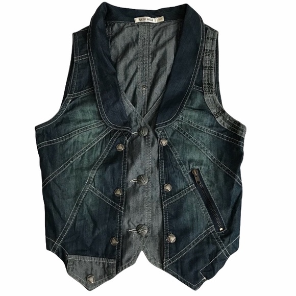 Unique Two-Toned Jean Vest By Mür Mür Sz Sm NWOT - Picture 1 of 3